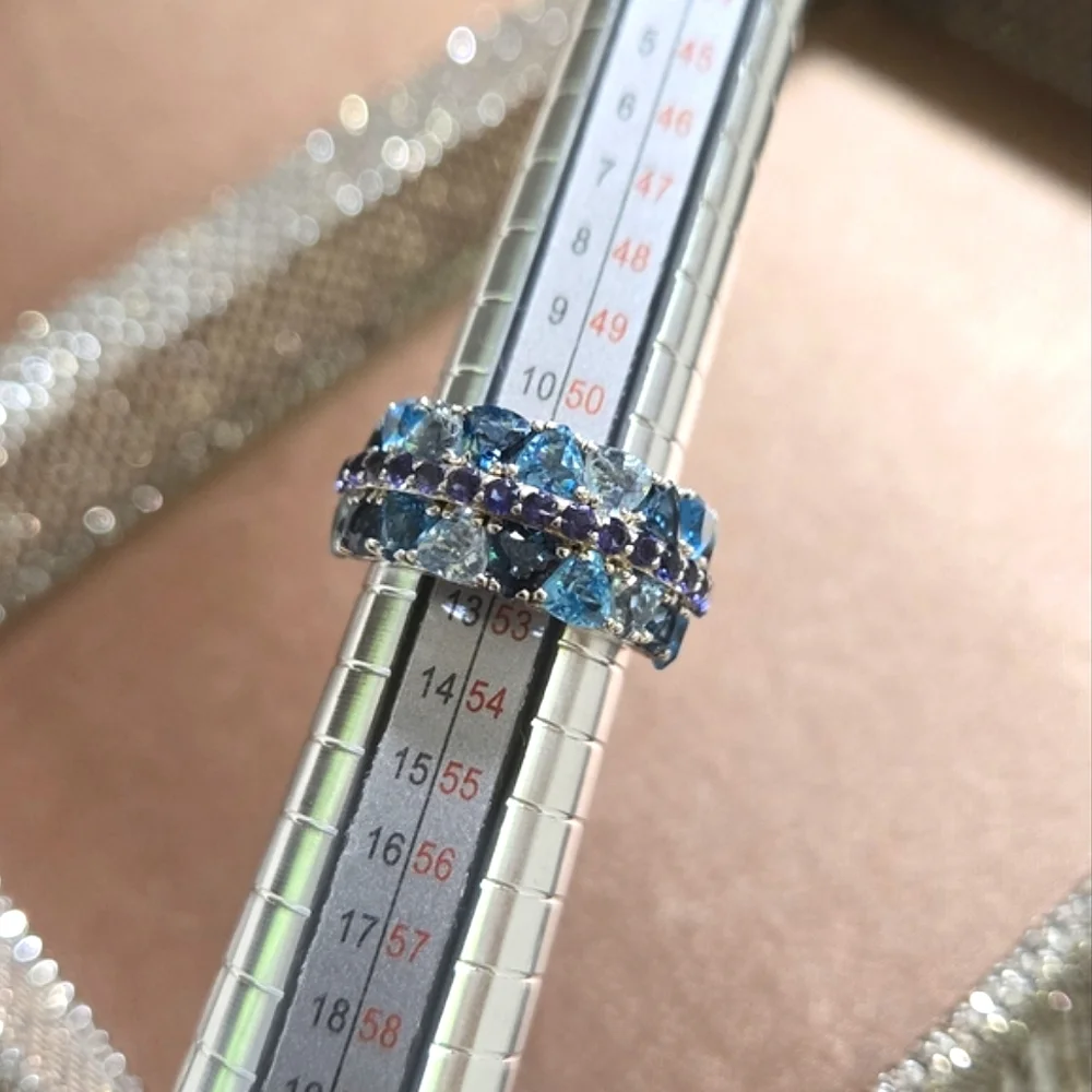 Sterling Topaz Aquamarine Amethyst Ring